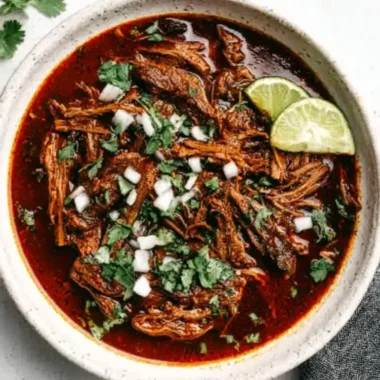 Delicious and tender Mexican Beef Birria served with fresh toppings