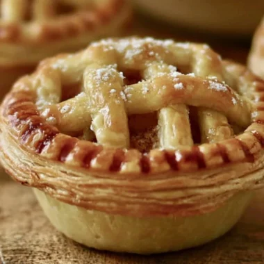 Delicious mini apple pies in individual serving dishes showcasing flaky crust and apple filling.