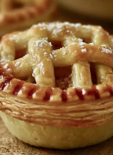 Delicious mini apple pies in individual serving dishes showcasing flaky crust and apple filling.