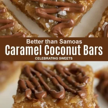 Delicious Samoas Inspired Bars with coconut and caramel topping.