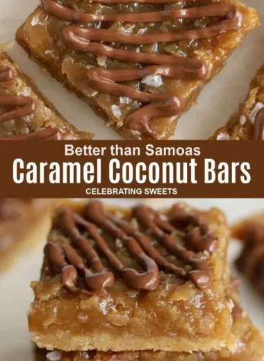 Delicious Samoas Inspired Bars with coconut and caramel topping.