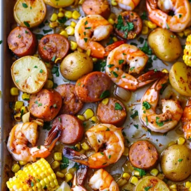 Delicious Sheet Pan Shrimp Boil with potatoes and corn