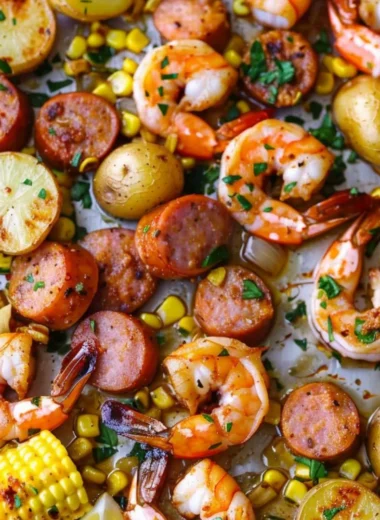 Delicious Sheet Pan Shrimp Boil with potatoes and corn