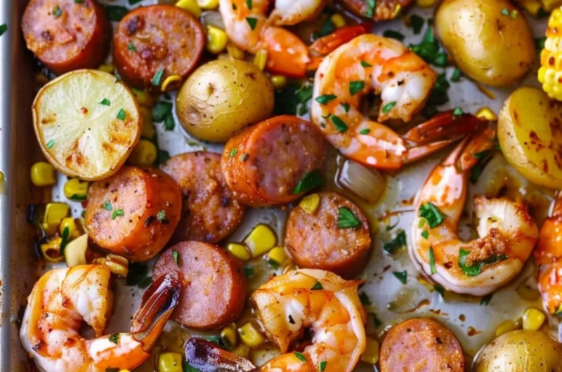 Delicious Sheet Pan Shrimp Boil with potatoes and corn