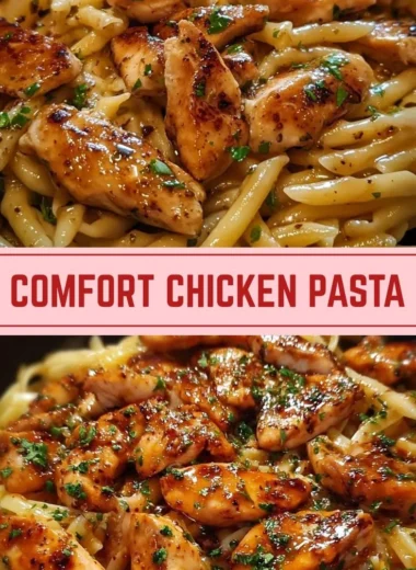 Sticky Smoky Garlic Butter Chicken Pasta ready to serve on a plate