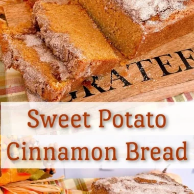 Loaf of homemade sweet potato bread on a wooden cutting board