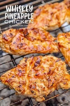 Deliciously glazed Whiskey Pineapple Chicken served with fresh herbs.