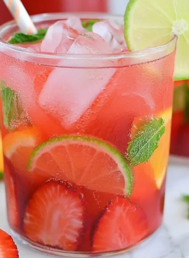 Alcohol-Free Fruity Sangria with colorful fruits in a pitcher