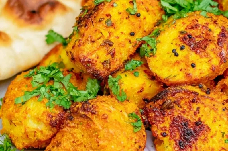 Delicious Bombay Potatoes served in a traditional Indian dish.