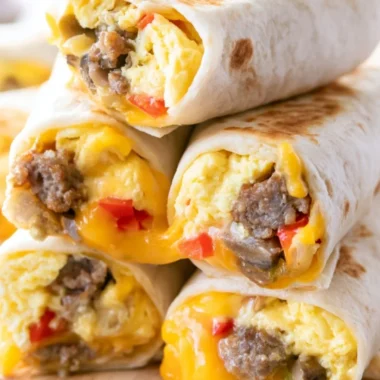 Delicious breakfast burritos filled with eggs, cheese, and fresh ingredients
