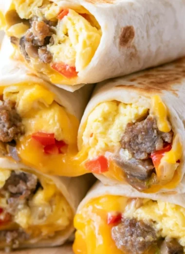 Delicious breakfast burritos filled with eggs, cheese, and fresh ingredients