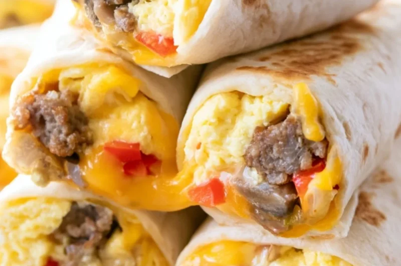 Delicious breakfast burritos filled with eggs, cheese, and fresh ingredients