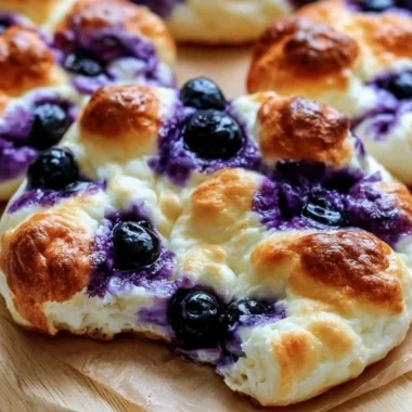 Cottage Cheese Blueberry Cloud Bread fresh from the oven, fluffy and delicious.