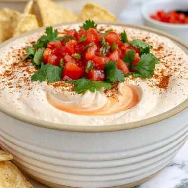 Cozy Cottage Cheese Taco Dip served in a bowl with tortilla chips