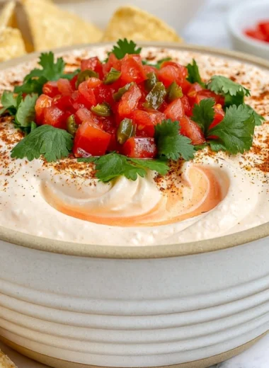 Cozy Cottage Cheese Taco Dip served in a bowl with tortilla chips