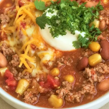 Cozy taco soup in a bowl garnished with cheese and cilantro.