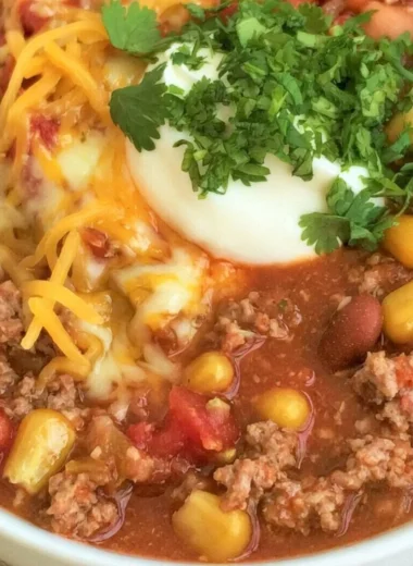 Cozy taco soup in a bowl garnished with cheese and cilantro.