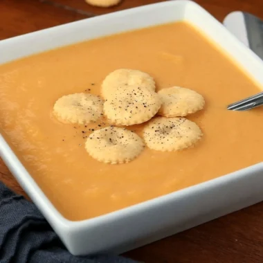 Bowl of creamy butternut squash soup garnished with herbs