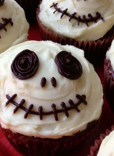 Creepy Halloween Skull Cupcakes decorated with spooky frosting for Halloween