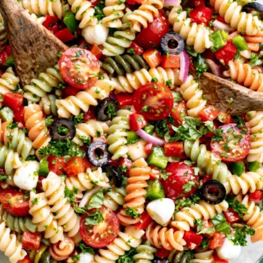 Delicious Italian Pasta Salad with colorful veggies and dressing