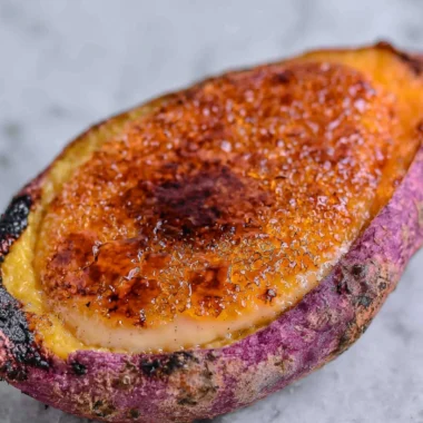 Delicious Japanese Sweet Potato Crème Brûlée with a caramelized sugar top