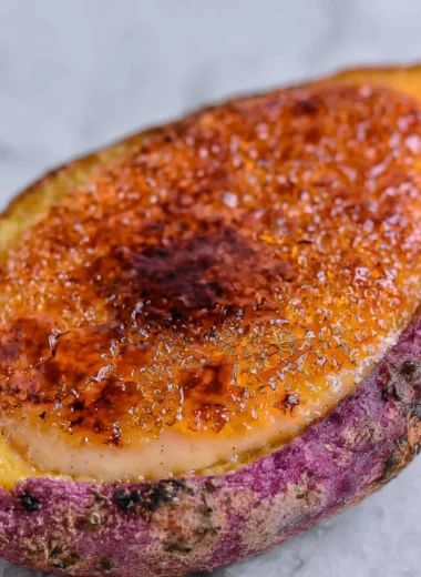 Delicious Japanese Sweet Potato Crème Brûlée with a caramelized sugar top
