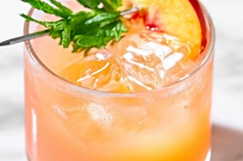 Refreshing Peach on the Beach Cocktail served in a tropical setting