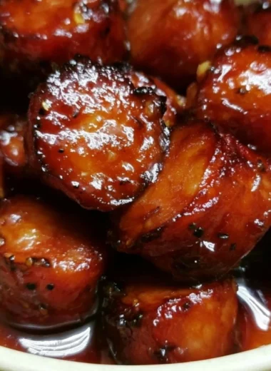 Sweet Crock Pot Kielbasa Bites served in a bowl