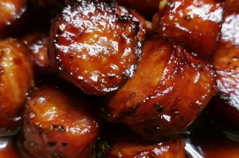 Sweet Crock Pot Kielbasa Bites served in a bowl