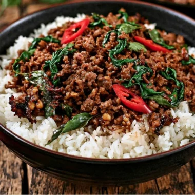 Delicious Thai Basil Beef Stir-Fry with vibrant vegetables and aromatic herbs