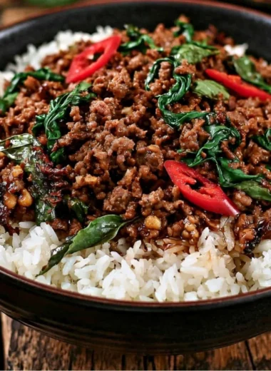 Delicious Thai Basil Beef Stir-Fry with vibrant vegetables and aromatic herbs