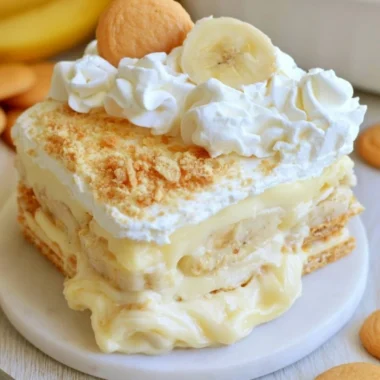 A delicious bowl of the best banana pudding topped with whipped cream
